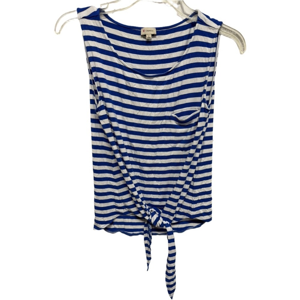 Cremieux Blue White Striped Tie Front Light Weight Tank Size Small Nautical Prep
